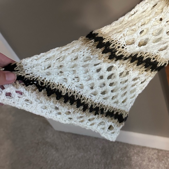 POL Crochet Bell Sleeve Long Hooded Open Cardigan Tassel Stripe- Small - Picture 3 of 5